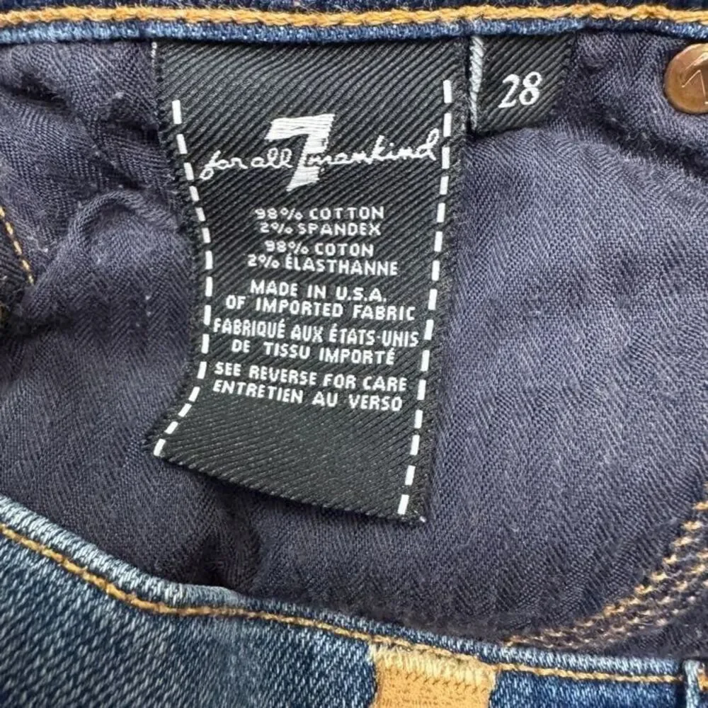 7 For All Mankind The Ankle Skinny Distressed Denim Jeans Womens 28 Blue Stretch